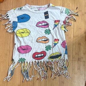 On Fire White Graphic Fringe Tee